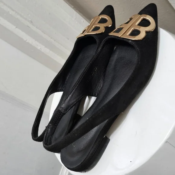 Balenciaga BB Velvet Slingback Pointy Toe Black Flats - Picture 8 of 10